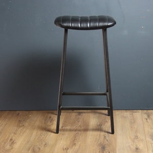 Industrial Black Leather Bar / Kitchen Stool with Curved Seat