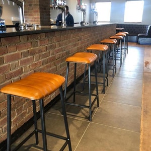 Industrial Leather Bar / Kitchen Stool with Curved Seat