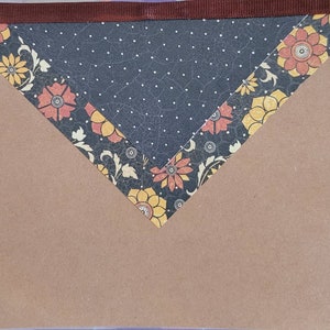 Hand-decorated postcard, blank card, birthday card (blank: brown ribbon/flowers/polka-dots)