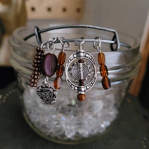 Hand-created bracelet, slide bracelet, adjustable bracelet (slide: brown/coffee/metal/glass/charms)