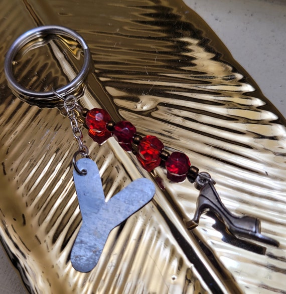 Hand-created Keychain, Y Keychain, Red Keychain, High Heel