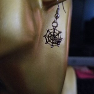 Hand-created earrings, Halloween earrings, seasonal earrings, spider web earrings (fish hook-holiday-Halloween: spider web/silver/metal)