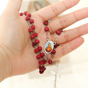 Red Catholic Rosary Beads ~ Rose Scented Wood Praying Beads Rosary from Jerusalem ~ Immaculate Heart of Mary Praying Rosary Beads Easter