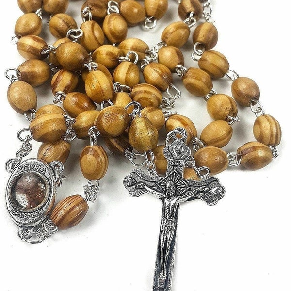 Olive Wood Catholic Rosary Beads - Wooden Rosary Beads - Jerusalem Wooden Rosary - Men or Women Brown Praying Beads - FREE Shipping from US