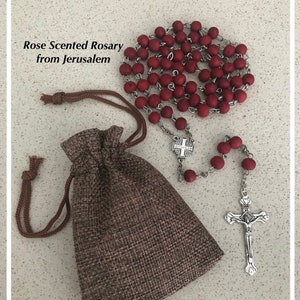 Catholic Rosary Beads ~ Rose Scented Wood Beads Rosary from Jerusalem, Catholic Easter Gift - Red Praying Rosary Beads - Catholic Jewelry