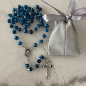 Catholic Rosary Blue Beads - Navy Round Beads Rosary, Jerusalem Praying Beads, Madonna Mary Prayer, Jesus Jewelry, Gift for Religious Friend