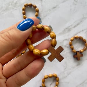 Brown Wood Finger Rosary from Jerusalem - Beige Ring Praying Rosary Crucifix 1 pc or Lot of 3, 5, 10, 50, 100 from Holy Jerusalem, US Seller