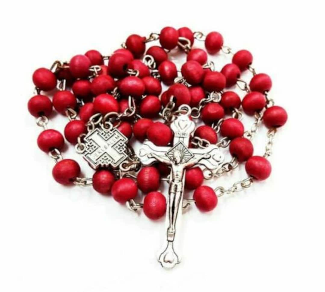 Catholic Rosary Beads Rose Scented Wood Beads Rosary From Jerusalem, Catholic Easter Gift Red