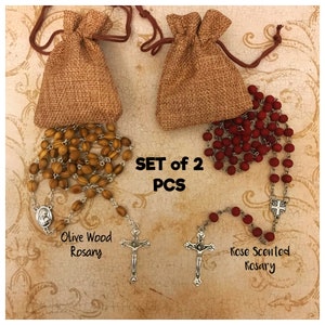 Wooden Rosary from Jerusalem SET of 2 pcs - Olive Wood Rosary and Rose Scented Rosary Beads Lot of 2 pcs from Holy Jerusalem - US Seller