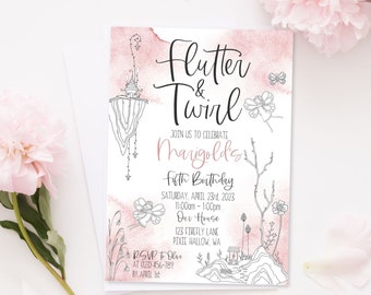 Zaproszenie urodzinowe z motywem zaczarowanej wróżki: Fantazyjne przyjęcie herbaciane, edytowalny szablon