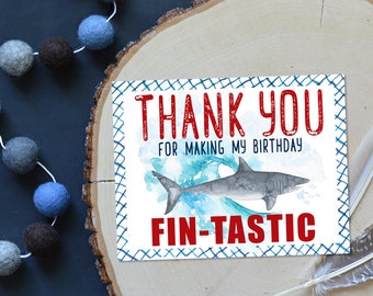 Shark Thank You Card / Fin-Tastic Thank You Card / Shark Birthday Party Thank You Note / Printable Thank You Card / INSTANT DIGITAL DOWNLOAD