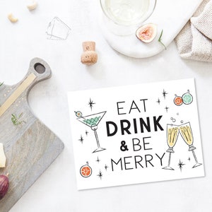 Mangia, bevi e sii allegro biglietto di auguri / Mid-Century Modern Christmas Card / A2 Funny Holiday Card / INSTAT DIGITAL DOWNLOAD