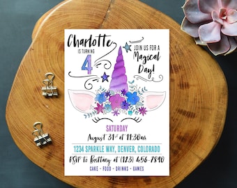 Invitación de cumpleaños de unicornio: Fiesta infantil mágica (Descarga digital)