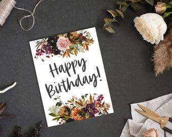 Jesienna kartka urodzinowa z kwiatowym motywem (do pobrania w wersji cyfrowej)