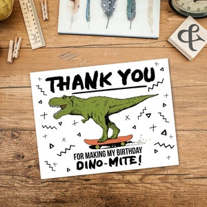 Cartão de agradecimento de aniversário de dinossauro verde / Nota de agradecimento de dinossauro para impressão / Obrigado pela festa de aniversário de dinossauro / DOWNLOAD DIGITAL INSTANTÂNEO