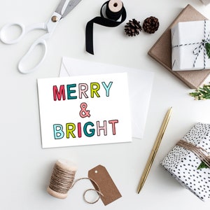 Merry & Bright Holiday Grußkarte / Bunte Weihnachtskarte / A2 Druckbare Urlaubskarte / INSTANT DIGITAL DOWNLOAD