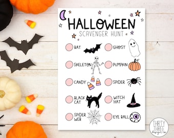 Pastelowy Halloweenowy Polowanie na Śmieci: Gra do druku dla dzieci (NATYCHMIASTOWE POBIERANIE)