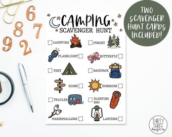 Camping Scavenger Hunt Activity for Kids | Printable Outdoor Campground Checklist / Camp Out Birthday Party Game / INSTANT DIGITAL DOWNLOAD