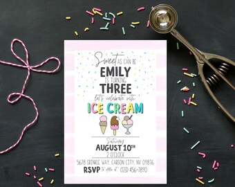 Zaproszenie na urodziny z lodami: Sprinkle Party, trzylatek (plik cyfrowy)