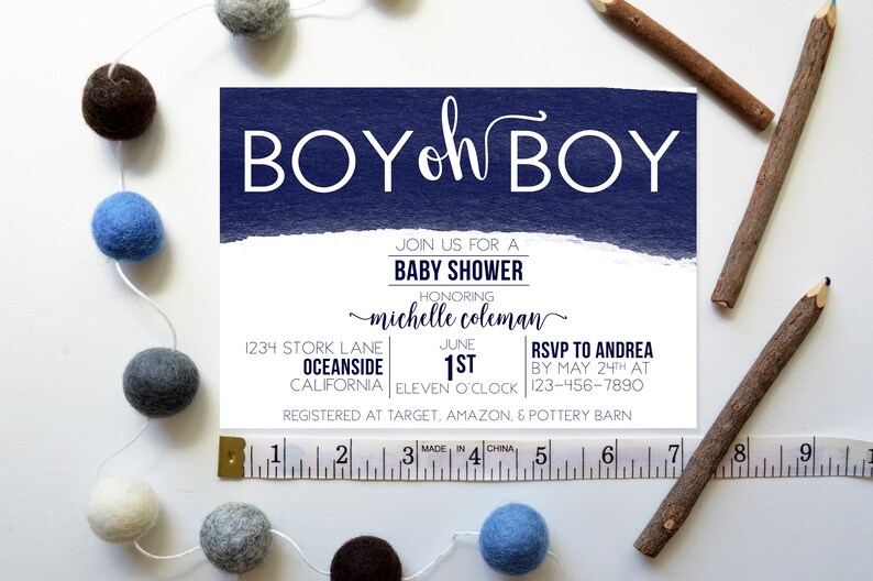 Blue Watercolor Baby Shower Invitation / Boy Oh Boy Baby Shower Invitation / Printable Boy Baby