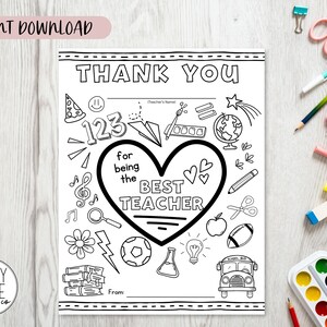 Druckbare Lehrer Wertschätzung Malseite perfekt für Kinder im Grundschulalter als Dankeschön für Schulpersonal | SOFORTIGER DOWNLOAD