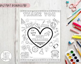 Kolorowanka z podziękowaniami dla nauczycieli: Kartka z podziękowaniami dla dzieci (do pobrania natychmiast)