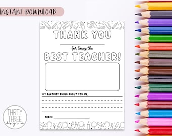 Kolorowanka z podziękowaniami dla nauczyciela: Prezent z podziękowaniami (do wydrukowania i natychmiastowego pobrania)