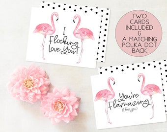 Kartki walentynkowe z flamingami: „Flocking Love You” i „Flamazing” (do pobrania w wersji cyfrowej)