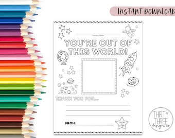 Kolorowanka z podziękowaniami dla nauczyciela: Karta z podziękowaniami o tematyce kosmicznej (do pobrania w wersji cyfrowej)