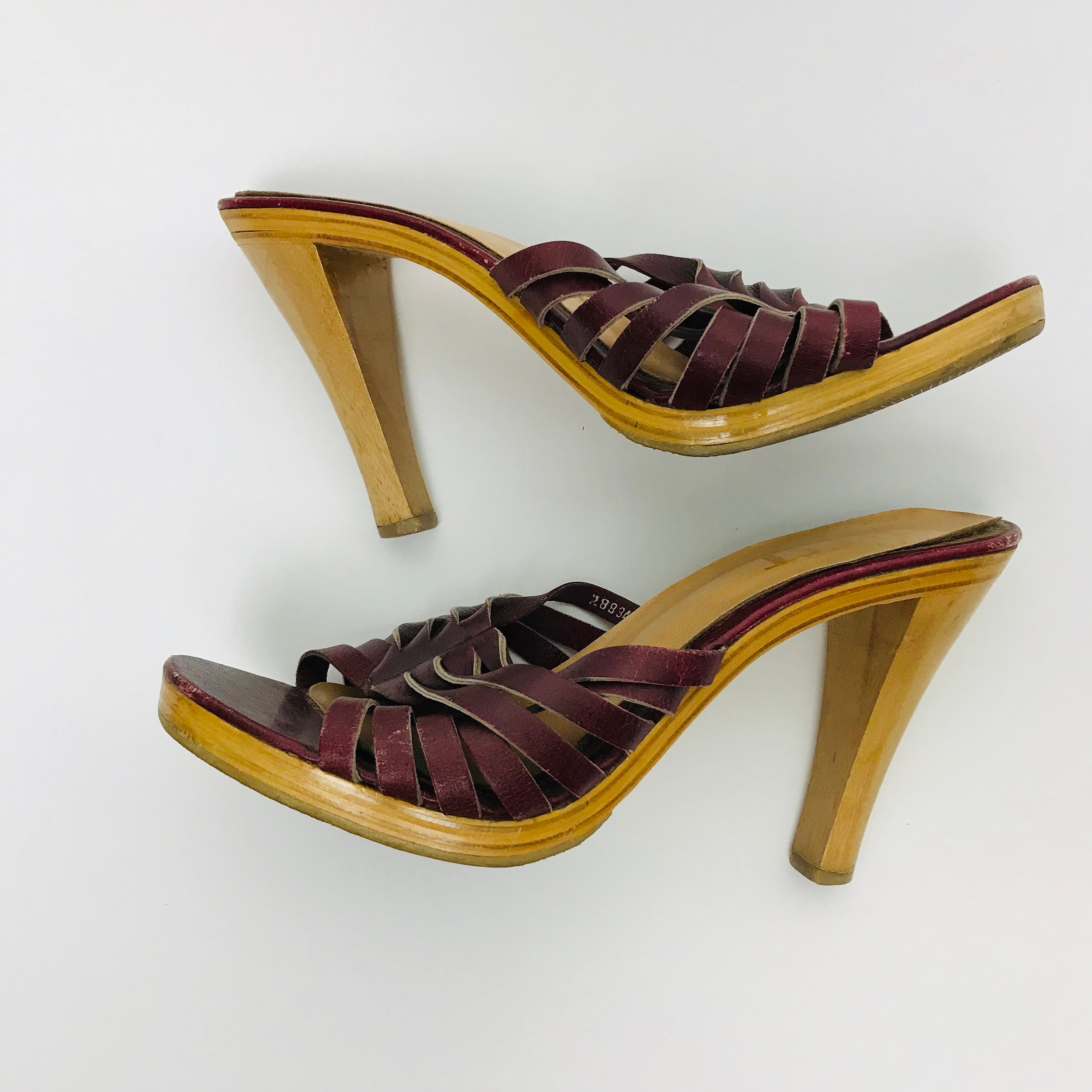 Vintage 9 West Wood Slide Heels Size 7.5 Etsy