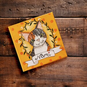 Retrato personalizado de mascotas, sobre lienzo tamaño cuadrado 15 x 15 cm