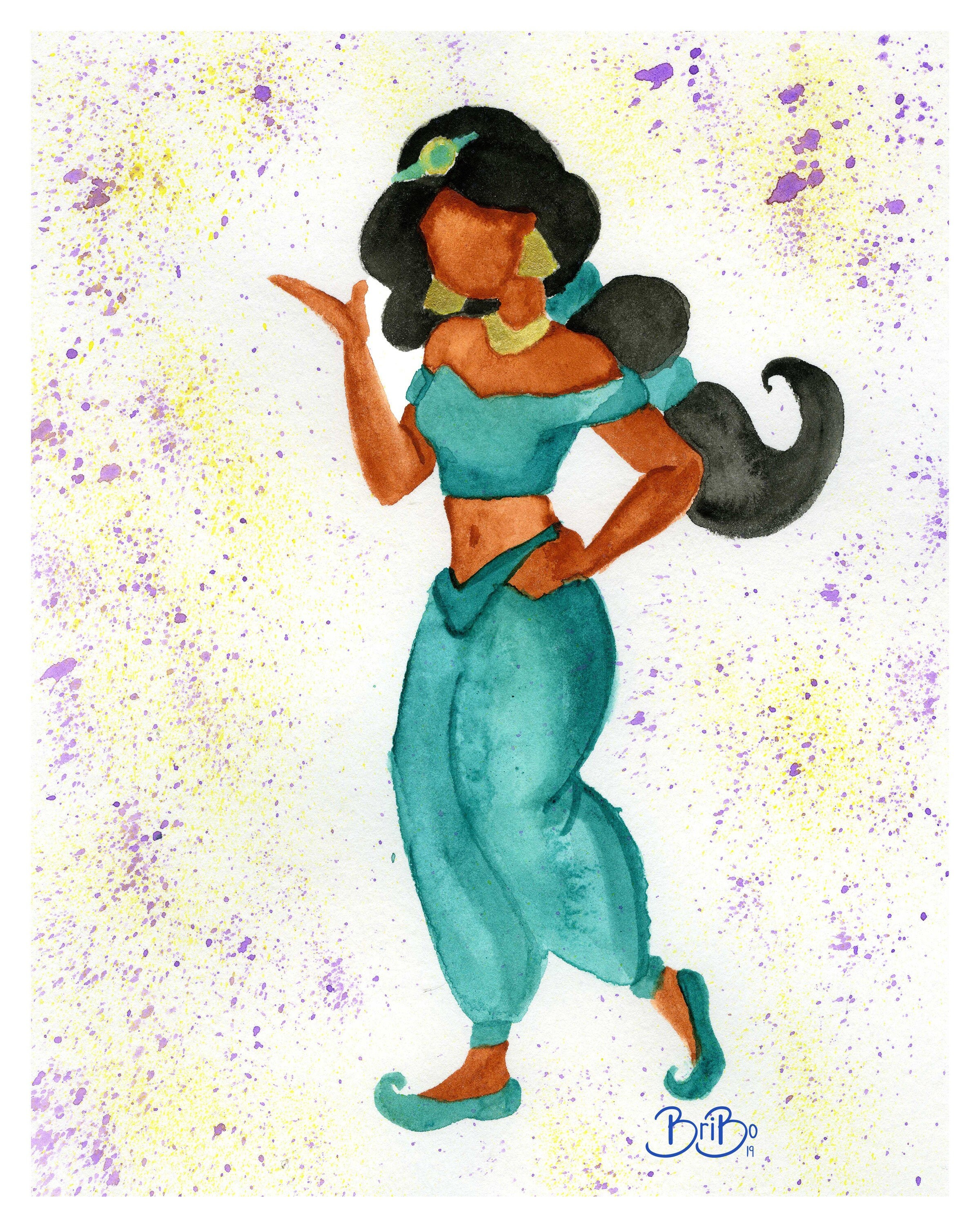 Watercolor Princess Jasmine Print Etsy
