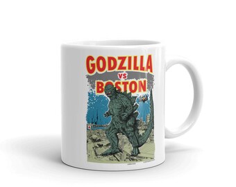 Godzilla vs Boston White Glossy Mug