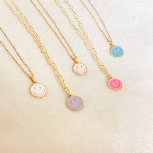 Colourful +gold smiley necklace/smile necklace/smiley face necklace/positivity necklace/dainty jewelry/colourful smiley face necklace