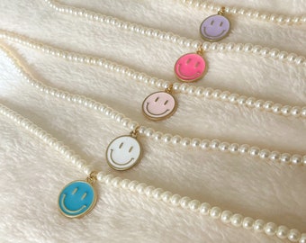 Colourful +gold smiley necklace/smile necklace/smiley face necklace/positivity necklace/dainty jewelry/colourful smiley face necklace