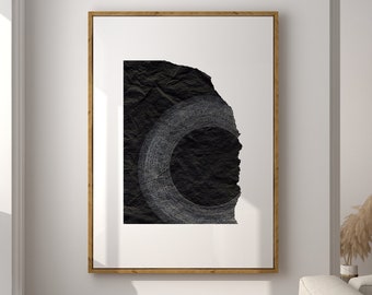 Abstract Printable Art, Digital Download, Contemporary Japandi Wall Decor, Dot Zen Art, Black & White Moon Print, Minimal Wabi-Sabi Poster