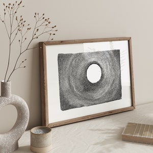 Printable art of an original watercolour and ink painting in black, grey and white.  Abstract artwork in a rectangular format. A minimalistic japandi, wabi-sabi style that celebrates beauty in simplicity. Modern contemporary zen poster.