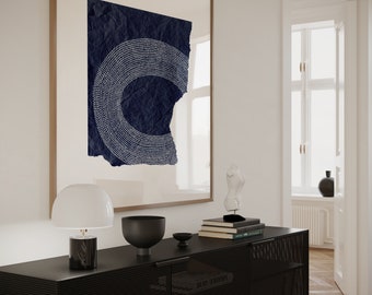Blue Japandi Wabi-Sabi Art Print: Abstract Oval Dot Design (Digital Download)