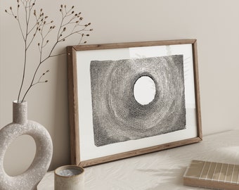 Minimalist Dot Art Print: Japandi Zen Poster, Taupe and White Printable (JPG Download)