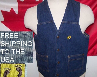 Vintage Hang Ten denim vest for surfers made in Canada mens medium snap front gently worn very good free shipping to the USA