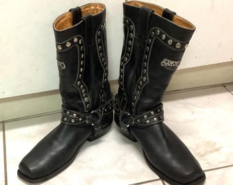 Buty motocyklowe Sancho z ćwiekami, czarne, skórzane, męskie, rozmiar US 9.5 D, EU 44