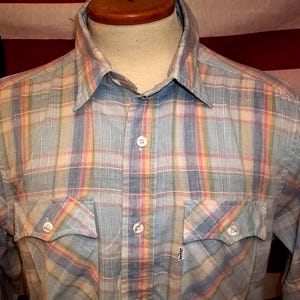 Vintage Levis Western Shirt: Plaid Snap Button, White Tab, Large