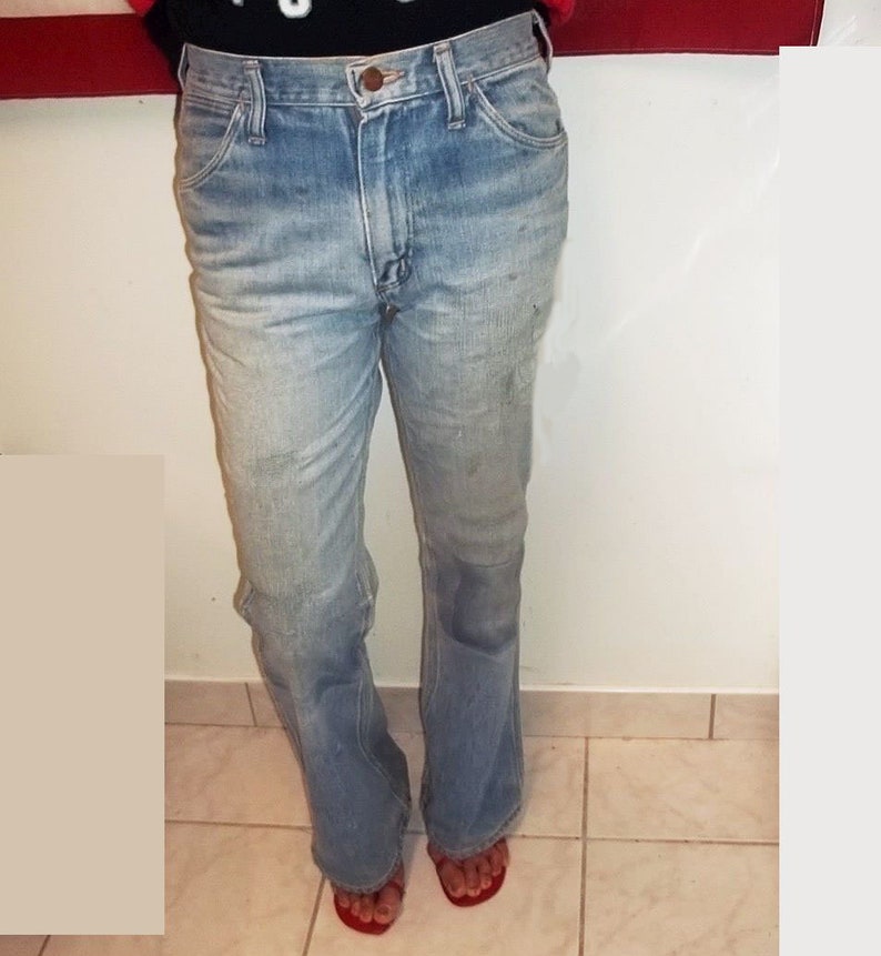 Wrangler Bell Bottom Thrashed Jeans Rugged Rustic Denim Fully Etsy