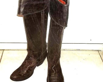 vintage bottes d'équitation Lucchese hauteur genou Charlie 1 cheval en cuir de vachette nu marron US femmes 8.5B