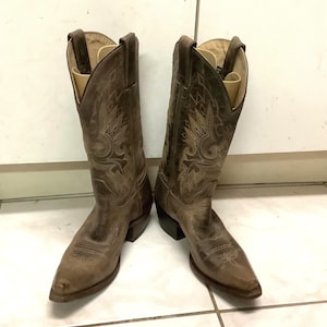 Bottes De Cowboy Vintage En Laiton Gravé - Embouts Et Bords Dorés - Style Western - Occasion Jamais Porté