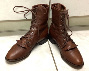 Stivali Justin Grandma da cowgirl/rocker con lacci, marrone scuro, taglia US 7 B stretta