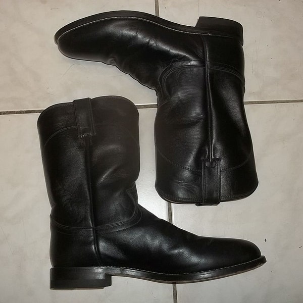 Justin Roper Bottes Noir Cerise Corona Cuir de Vache Western Bottes