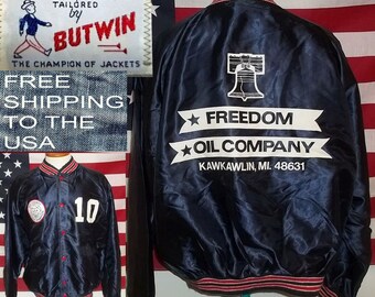 Butwin jacket vintage Michigan softball player windbreaker Bay County champion navy color XL size laundered clean very nice