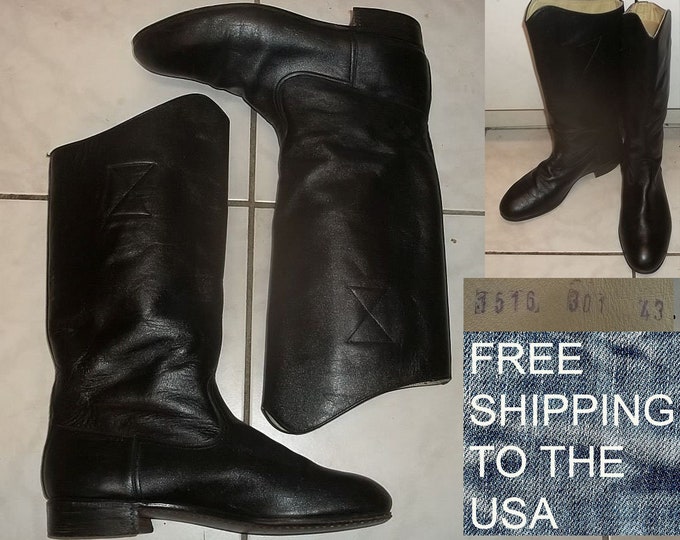 Hungarian Folk Dance Boots Black Leather US Mens Size 9.5 C EU 43