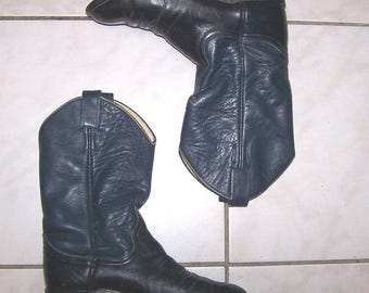Buty kowbojskie Larry Mahan Cowgirl Roper: granatowa skóra, wąskie, damskie, rozmiar 6.5A